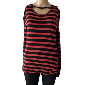 Pam & Gela Striped Size XS Cut Out Long Sleeve T-Shirt X-Cindyana Santangelo